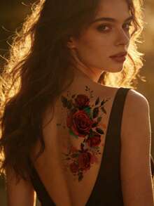 1pc Waterproof Long-Lasting Rose Flower Temporary Tattoo Sleeve, Suitable For Women's Party, Festival, Wedding, Casual Wear, Sweat-Resistant - Multicolor - View 7