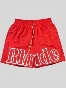 Vibrant Solid-Color Branded Shorts With Bold Letter Print & Zipper Details - 紅色 - 查看 1