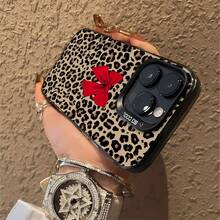 Estampado de leopardo con lazo rojo.funda de teléfono Fundas compatibles con ,Apple,VIVO,OPPO,,, y Honor.Fabricadas en silicona TPU,ofrecen protección contra golpes y caídas. - Negro - Ver 6