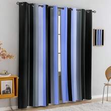 2 piezas Cortinas transparentes con estampado de rayas degradadas de alta definición, material de poliéster resistente a la decoloración, lavable a mano/máquina, con ojales para varilla, adecuado para decoración de dormitorio y sala de estar - Multicolor - Ver 1