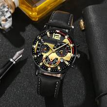 男士时尚石英表四件套，含日期显示、吊坠项链、戒指和手链 - 男士理想礼物 - 黑色 - 查看 3