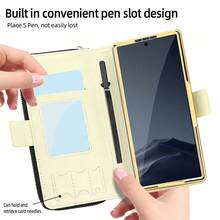 VIETAO Multifunctional Zipper Wallet Faux Leather Mobile Phone Case Bag Compatible With Samsung Galaxy Z Fold 4 5 6 7 Wrist Band Golden Plated Protective Cover - Off White - View 9