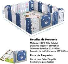 TUMYES Corralito Plegable para Bebés, 223 * 192 * 64cm Parque de Juegos para Nios, con 180 * 200cm Colchoneta para Gatear, con Ventosas y Antideslizantes, Corral Hogar Interior Exterior (20 paneles) - ColorA - Ver 8