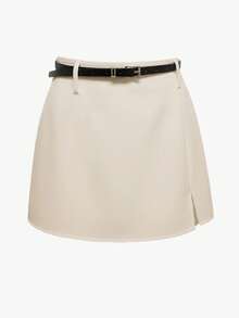 Elegant & Fashionable Solid Color Slit Minimalist Versatile Women Skirt Pants (With Belt) Summer - Apricot - View 7