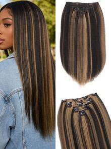 7 Pieces Kinky Straight Clip In Hair Extensions Black Hair Extensions Clip Ins For Yaki Straight Clip In Hair Extensions - Multicolor - View 11