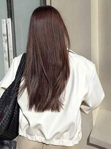 1件女士纯色时尚宽松哑光皮夹克外套，秋冬白色 - 白色 - 查看 4