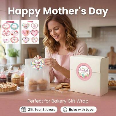 120pcs (1 Sheet Of 6pcs, 20 Sheets) Mother's Day Round Heart Shaped Baking Sealing Stickers, For Decorating Cookies, Chocolates, Candies, Cakes And Other Homemade Gifts