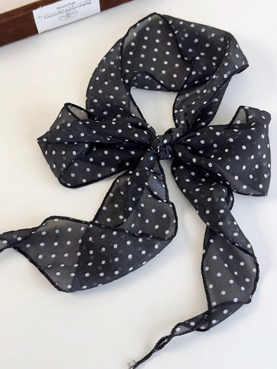 Sensual Leopard Print Polka Dot Silk Scarf, Versatile Fashion Niche High-End Accessory, Can Be Used As Belt Or Scarf, Spring/Summer New Arrival - 26572A Black and White Polka Dot - View 1