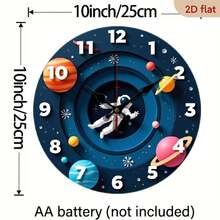 Silent, Non-Ticking Space-Themed Wall Clock With Astronaut And Planet Patterns - Wooden Room Decoration, Suitable For Children's Rooms, Classroom Clock, Solar System Model, Battery-Powered (AA Batteries Not Included) - Modern Minimalist Celestial Design, 2D Flat Style,Classroom,Decor For Bedroom,Kitchen Decor,Cute Stuff,Clock For Wall,House Essentials - Multicolor/10in/25cm - View 4