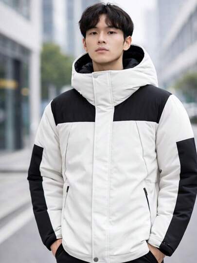 Jaqueta masculina outdoor  de inverno  Acolchoada Grossa com Capuz Removível