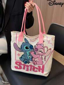 史迪奇帆布包，可爱卡通印花多功能方形3D帆布手提袋，大容量化妆包，可装口红、化妆刷、护肤品、手机、硬币、小物件，居家、送礼、节日、万圣节、圣诞节等场合适用，用途广泛 - 彩色 - 查看 4