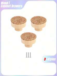 3pcs Rattan Drawer Knobs, 1.57inch/40mm Boho Dresser Knobs, Handmade Wood Cabinets Knobs Handles Hardware Woven Wicker Drawer Knobs With Screws For Kitchen Cabinets Dresser Pulls Furniture - Multicolor - View 11