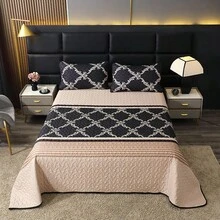 三件套床上用品，含枕套，轻盈柔软的绗缝被，缝制毯子，四季皆宜，夏季适用 - 不含枕芯 - 黑色 - 查看 1