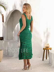 Women's Midi Knit Dress, Crochet Style,  Style, Lined, Elegant, Party, New Year's Eve, Casual, Evening, Wedding, Gender Reveal. - 綠旗 - 查看 3