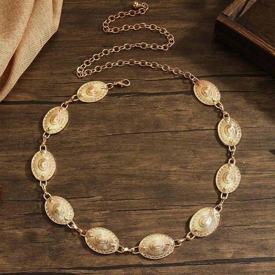 Boho 1pc Women Oval Decor Chain Belt Halloween Summer, School Fall, Autumn, Halloween - Vàng - Xem 1