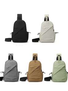 休闲胸包，情侣款，时尚单肩包，大容量，尼龙材质，黑色，白色，多层斜挎包 - 彩色 - 查看 6