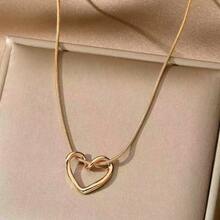 1pc Stainless Steel Necklace Accessory, Versatile Elegant European And American Ins Style Luxury 18K Plated Hollow Heart Pendant Necklace - Multicolor - View 9