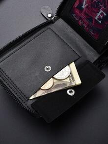 New Retro Men's Wallet, Short Bifold Leather Card Holder Zipper Wallet, Easter - Multicolor - View 9