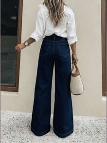 Pantalones vaqueros anchos sueltos y versátiles de mujer con diseño de bolsillos Pantalones De Mujer Mezclilla Anchos Vestir Flojos Casual Cargo De Algodón Acampando En Oferta Baggy Curvy Elegante - Blue Day - Ver 4