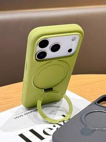 Magnetic 1pc Luxury Matte Silicone Invisible Ring Holder Phone Case, Compatible With IPhone 17 Air 16 15 14 13 12 11 Pro Plus Max, Supports Wireless Charging - Dark Green - View 3