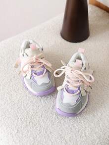 1 Pair New Mesh Breathable Children Casual Chunky Sneakers, Soft Sole Running Shoes For Boys - Pink - View 4