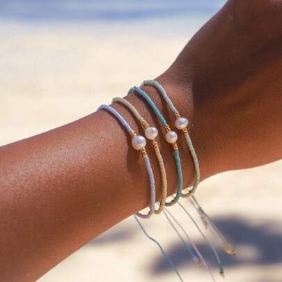 1 pieza Pulsera de perla natural irregular y simple de moda, pulsera de perla natural irregular, pulsera de grano de arroz, pulsera ajustable, ocio de verano en la playa, pulsera para mejor amiga, pulsera de pareja, adecuada para uso diario, regalo de playa para ella, regalo del Día de San Valentín