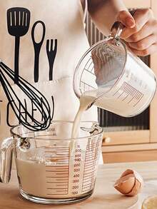 1pc Heat-Resistant Glass Measuring Cup With Precise Markings And Handle, Multifunctional Large Capacity, Stackable Storage, Suitable For Coffee Measurement, Spout Design For Easy Pouring, Transparent Container Applicable For Baking Measurement, Multipurpose Kitchen Tool For Measuring Baking, Milk, Water And Flour - Transparent - View 3