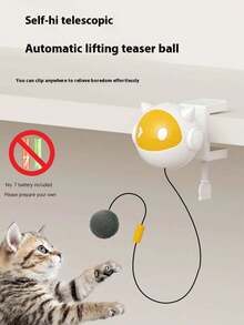 自动伸缩电动猫玩具，互动式电动毛绒球猫玩具，宠物用品，ABS材质伸缩毛绒球猫玩具，猫咪用品，快乐猫咪，不含电池（需7节电池） - 彩色 - 查看 2