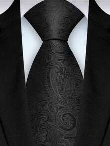 1条男士黑色佩斯利花纹腰果花领带，高品质时尚领带，适用于婚礼、派对、商务场合、配饰、节日 - 黑色 - 查看 1