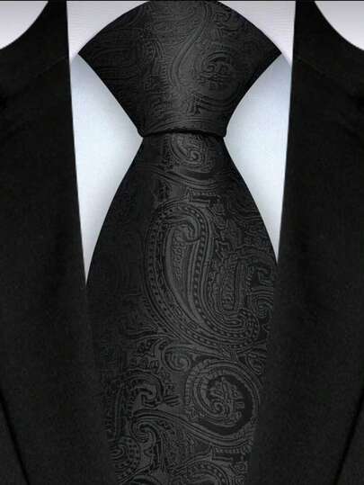 1pc Men's Black Paisley & Cashew Flower Necktie, High-Quality Fashion Tie For Wedding, Party, Business Occasions,Accessories,Festival