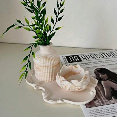 3pcs DIY Clay Molds - European Style Tray + Lotus Candle Holder + Striped Vase, Cement Plaster Resin Molds For Home Decor, Reusable Silicone Molds For Handmade Crafts