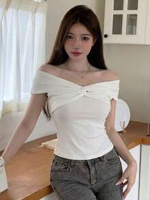 Y6Y French Summer Sexy White Off-Shoulder Blouse For Women - White - View 7