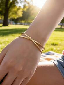 1 pieza Brazalete abierto minimalista y geométrico para mujeres - Amarillo Oro - Ver 1