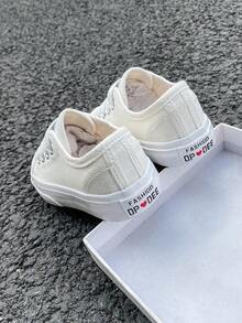 Giày vải trẻ em OPOEE, mùa xuân/thu, kiểu Hàn Quốc, đơn giản, dành cho bé trai và bé gái, thời trang, cổ thấp, thường ngày, thể thao, cổ điển, đa năng, giày trượt ván cho trẻ em. - trắng - Xem 2