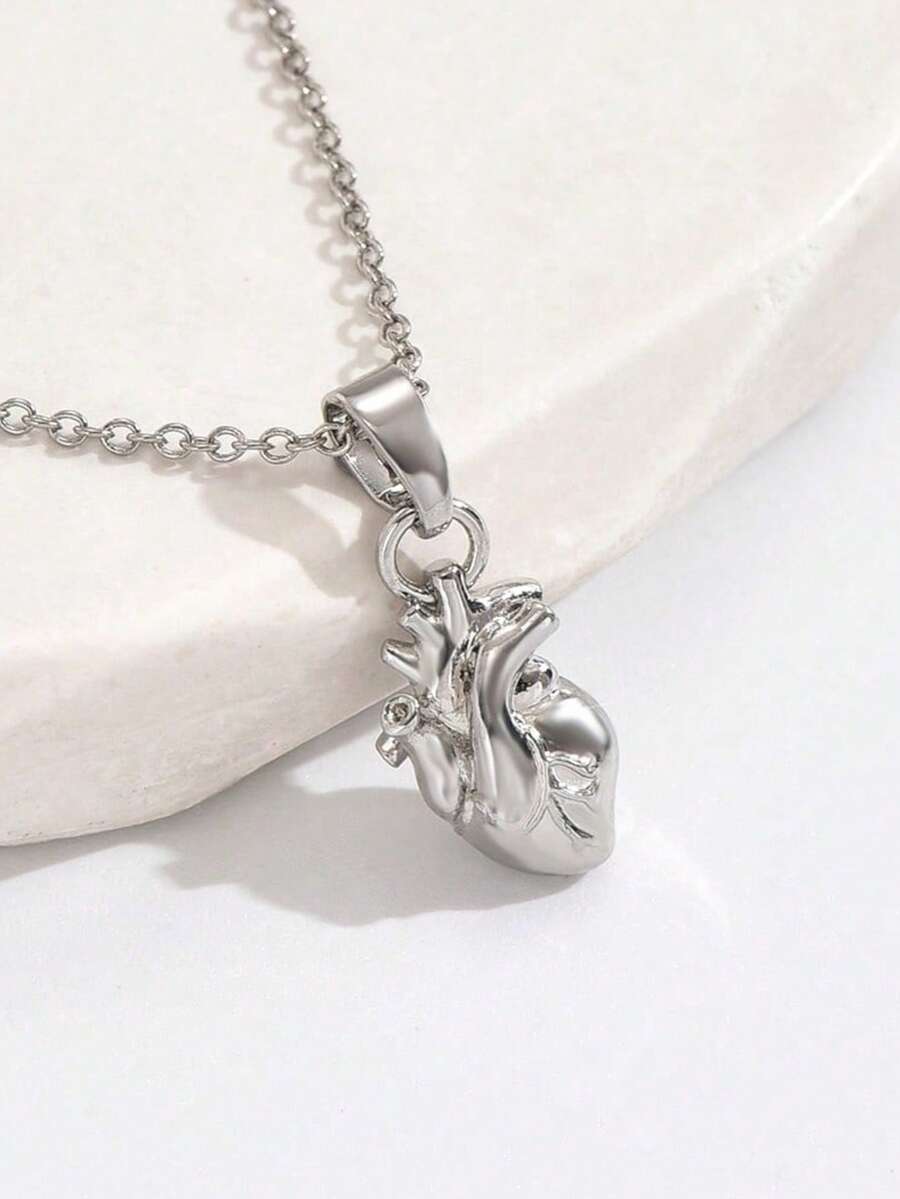 1pc Gothic Minimalist Copper Tone Anatomical Heart Pendant Necklace, Unisex Goth Style Jewelry - Necklace - View 1