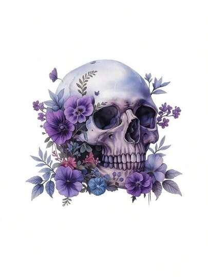 1 pieza/2 piezas/3 piezas Pegatinas de transferencia de calor con calavera floral, adecuadas para camisetas DIY, vaqueros, almohadas, mochilas, sombreros y fundas de sofá, resistentes al agua, resistentes a la decoloración, duraderas, lavables, pegatinas de plástico con patrones divertidos, decoración textil, adorno de ropa, manualidades