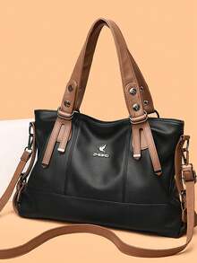 2026新款酒红色女士斜挎包，中年女士大容量手提包，吸睛女士工作包 - 黑色 - 查看 3