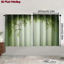 2pcs Fresh Green Vine Leaf Semi-Sheer Curtains, Polyester Material, Hand Washable And Machine Washable. No-Drill Rod Pocket Hanging Style. Spring Style, Suitable For Bedroom, Living Room And Kitchen, Perfect For Home Decor And Room Divider. - Multicolor - View 14