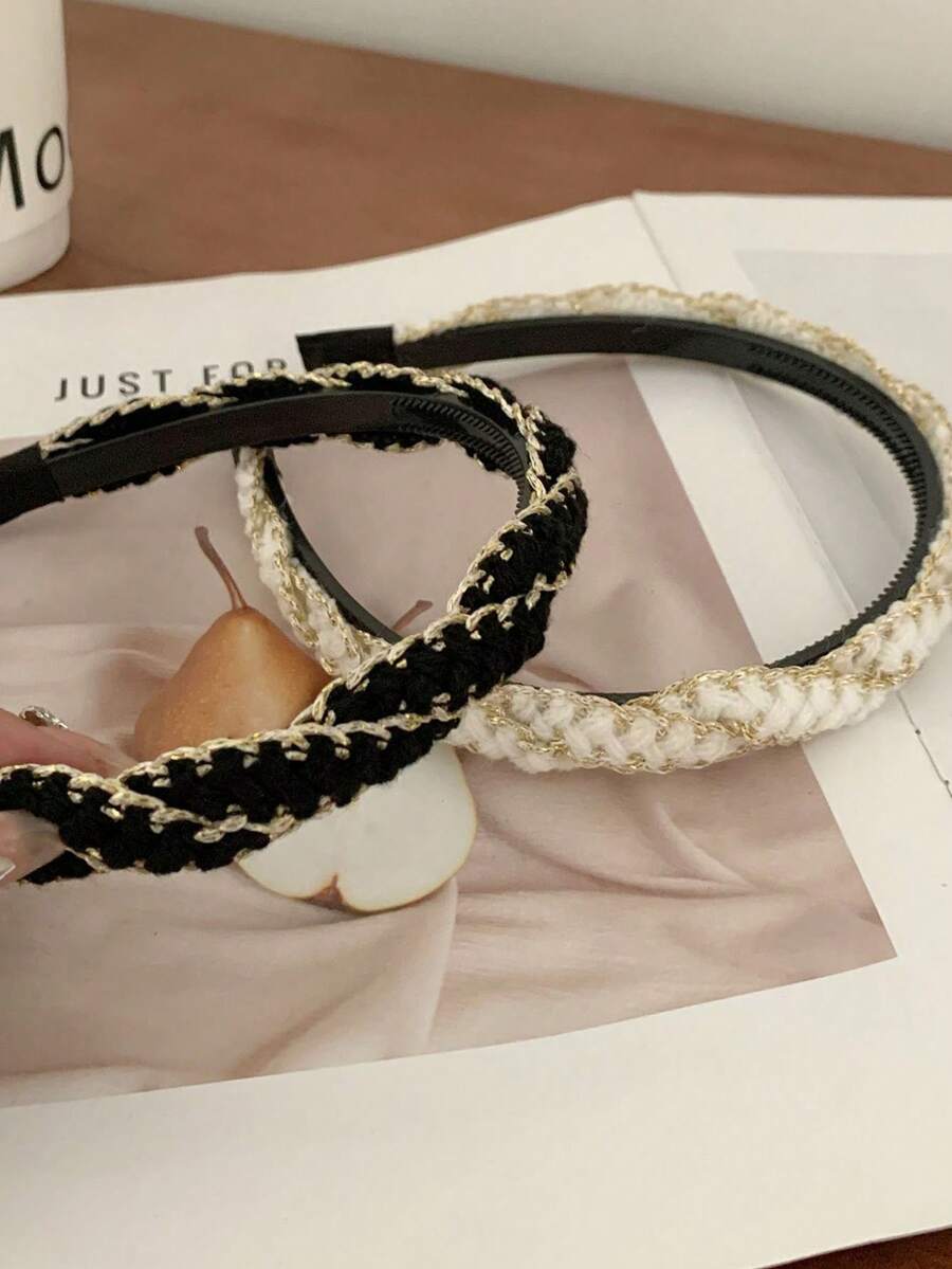 1pc Women's Black Gold Thread Braided Headband, Elegant Autumn/Winter Braided Headband, Slightly Raised Crown Design Makes Face Look Smaller, Suitable For Daily Wear, Parties, And Galas Hair Band Diadema Hair Hoop - Black - View 1