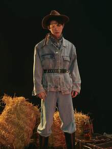 女士欧美风羊毛西部牛仔帽，时尚修脸大帽檐帽 - 彩色 - 查看 2