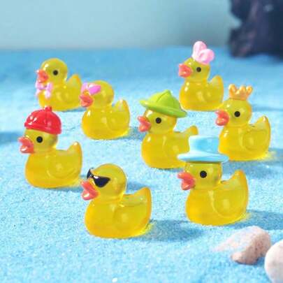 4/8pcs Micro-Landscape Cartoon Luminous Mini Duckling Ornaments Multi-Meat Bonsai Landscaping Accessories Resin Yellow Duck Fish Tank Decoration