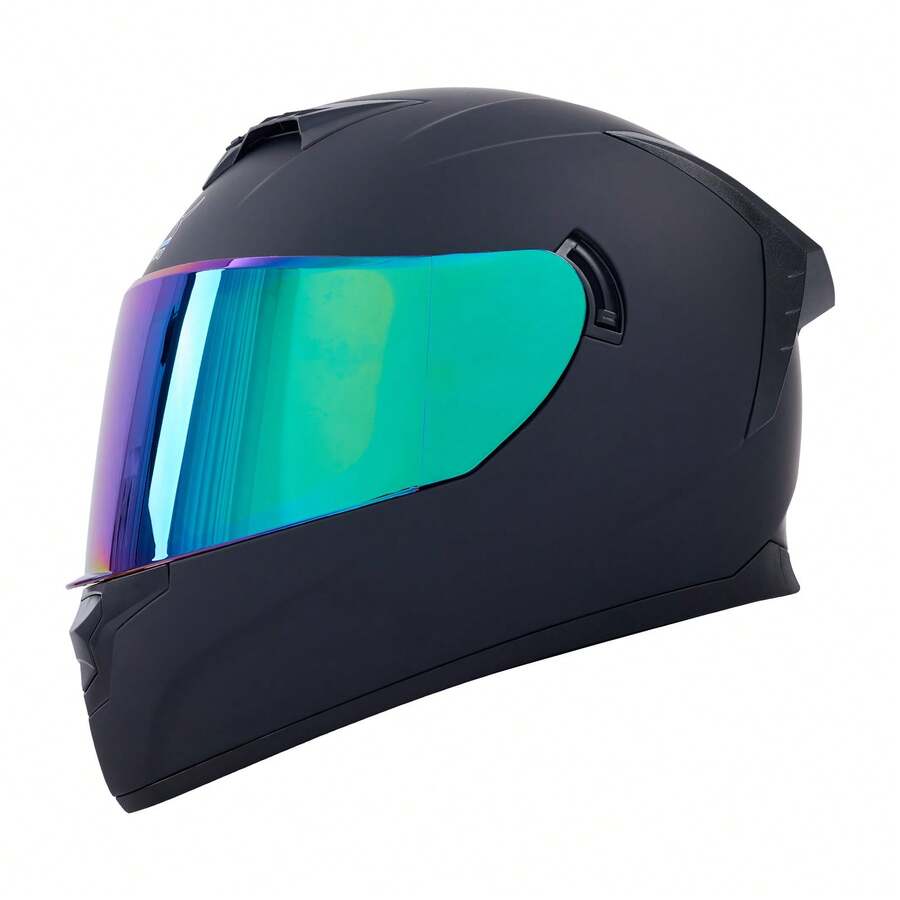 Black Anti-Impact And Sand-Proof Motorcycle Helmet, Multiple Ventilation, Tail Design Exposed Helmet, S, M, L, XL,2-Lens Full-Face Helmet - A - View 1