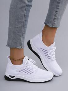 STEPREACH 春季新款女士休闲运动鞋，透气网布面料，舒适工作鞋，防滑耐穿平底系带鞋，女士运动鞋 - 白色 - 查看 5
