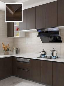 1卷中国风自粘木纹壁纸，易撕除，随机木纹图案设计，适用于卧室、橱柜、客厅、书桌、家具和门装饰，撕贴式壁纸，45厘米*500/300/100厘米 - 深棕色 - 查看 4