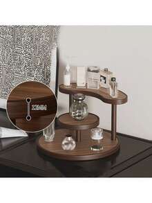 1个双层化妆品收纳架，桌面梳妆台收纳架，可放置口红、香水、化妆品，也可用于存放茶杯、咖啡杯和其他家居用品，房间装饰 - 胡桃色 - 查看 3