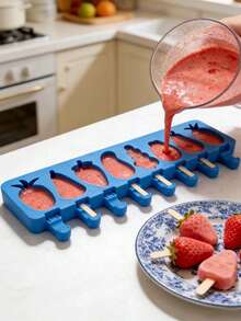 1pc 8-Cavity Fruit & Animal Shaped Ice Cream Mold, DIY Ice Cream Mold, Comes With Lid And 50pcs Wooden Sticks - Multicolor - View 2