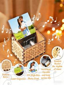 Customized Photo Music Box, Vintage Hand-Crank Music Box, 2 Song Options, Suitable As Gift For Family And Friends, Perfect For Birthday, New Year Celebration, Party Commemoration, Thanksgiving Gift And Home Decor, Anniversary Keepsake - Multicolor - View 6