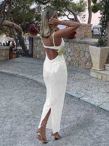 Vestido de tirantes con lentejuelas y espalda descubierta para fiesta - Blanco - Ver 4