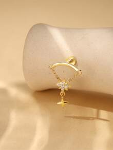 SereneSpark 1件925纯银浪漫星月立方氧化锆耳钉，平底耳骨耳廓穿孔精美首饰，适合女性日常佩戴、派对、婚礼和宴会等场合。 - 金色 - 查看 2