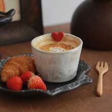 350ml 3D Heart-Shaped Ceramic Tea Cup And Saucer Set, Asymmetrical 3D Handmade Heart Mug, Reactive Glaze Ceramic Cup For Afternoon Tea, Couple Mugs, Coffee Cup And Saucer Set, Valentine's Day/Wedding Gift, Latte Cup, Breakfast Cup, Ceramic Cup - Multicolor - View 1